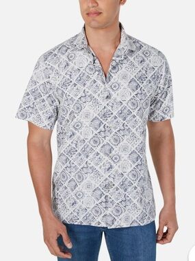 Tommy Bahama Silk Blend Featherstone Gray Tivoli Tiles Shirt Men's XL $135 New